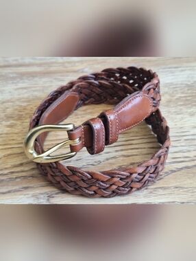 Vintage Coach Braided Brown Leather Belt with Brass Buckle - 30